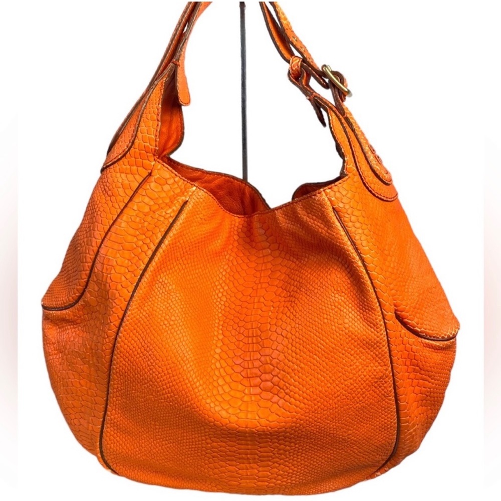 Givenchy orange snake embossed leather hobo bag - Picture 1 of 10